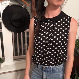 Sleeveless Collared Polka Dot Top
